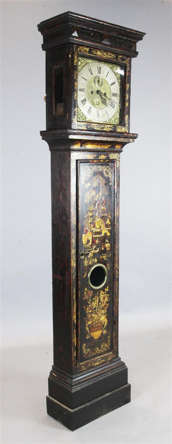 Anthony Lynch of Newbury. An early 18th century japanned eight day longcase clock, H.6ft 6in.